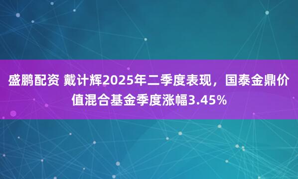盛鹏配资 戴计辉2025年二季度表现，国泰金鼎价值混合基金季度涨幅3.45%