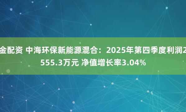 金配资 中海环保新能源混合：2025年第四季度利润2555.3万元 净值增长率3.04%